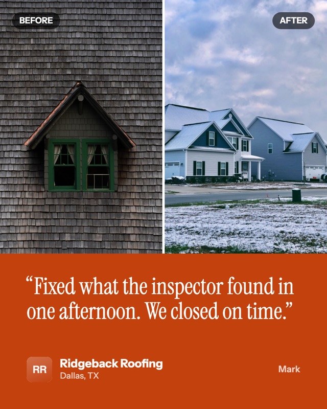A roofer's post: before and after photos with the client's words